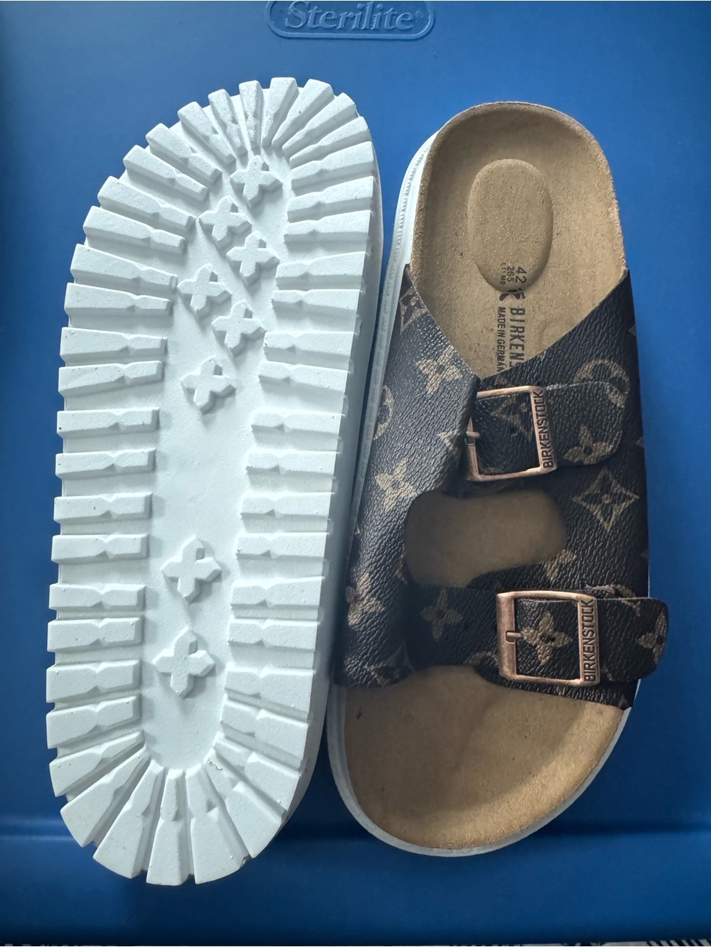 Brown Patterned Slide Sandals with White Lug Sole